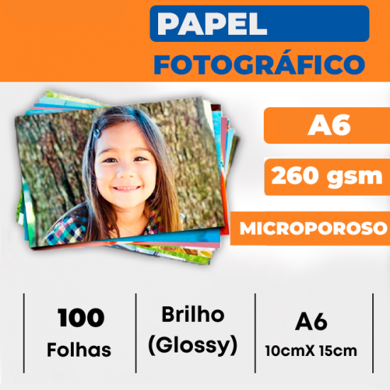 Papel Fotográfico A6 (10x15cm) Microporoso Com Brilho 260g